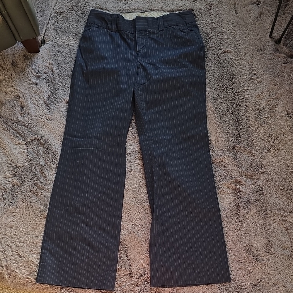 Pinstripe Navy Blue Pin Strip Curvy Size 8 Straight Wide Trousers - Picture 3 of 9